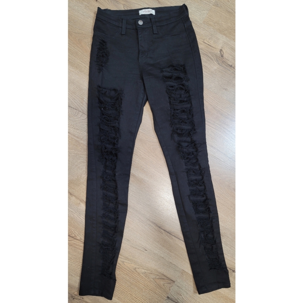 Vibrant m.i.u black mid rise ripped skinny jeans size 3 (W25)